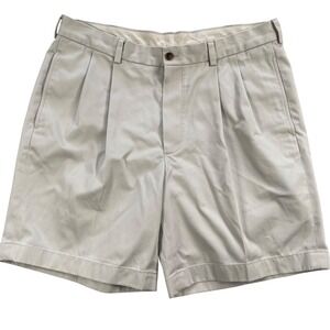 Brooks Brothers 346 Shorts Mens 36 Light Khaki Advantage Chino Cotton Pleated